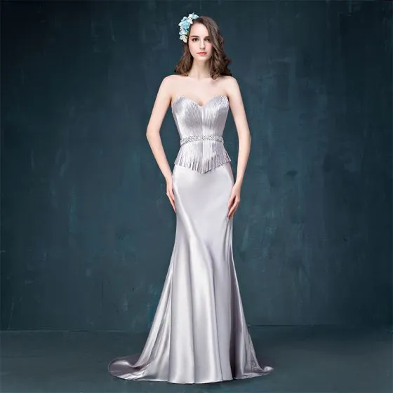 Vintage Silver Evening Dresses 2017 Trumpet / Mermaid Court Train ...