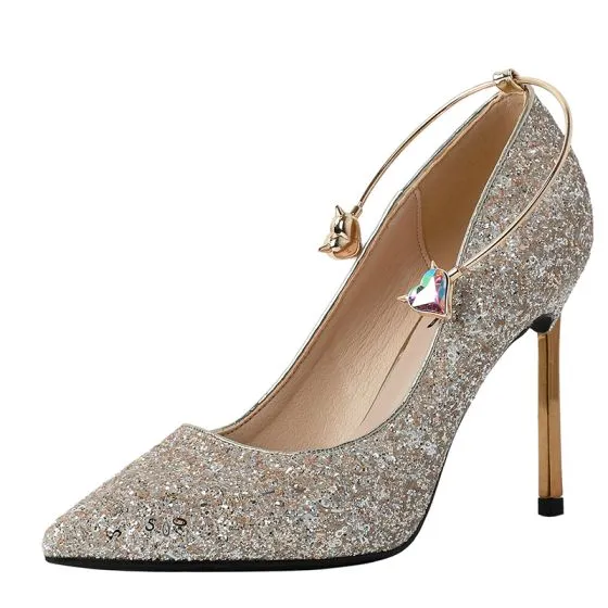 Charming Gold Glitter Wedding Shoes 2019 Sequins Rhinestone 9 cm ...
