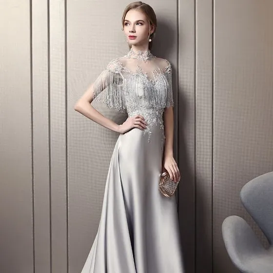 Luxury / Gorgeous Grey Pierced Evening Dresses 2018 A-Line / Princess ...