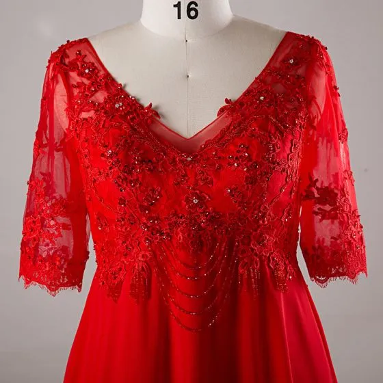 Luxury / Gorgeous Red Plus Size Evening Dresses 2018 A-Line / Princess ...