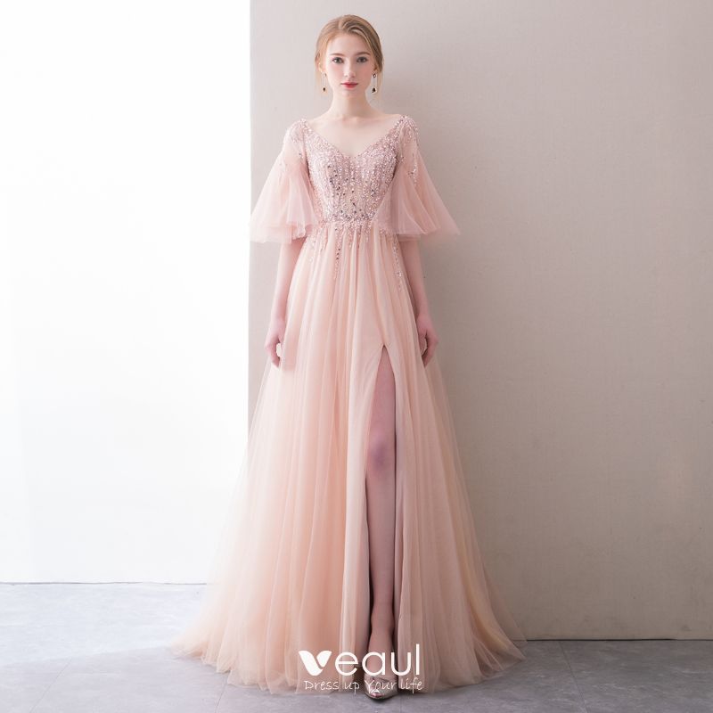 blush pink evening gowns