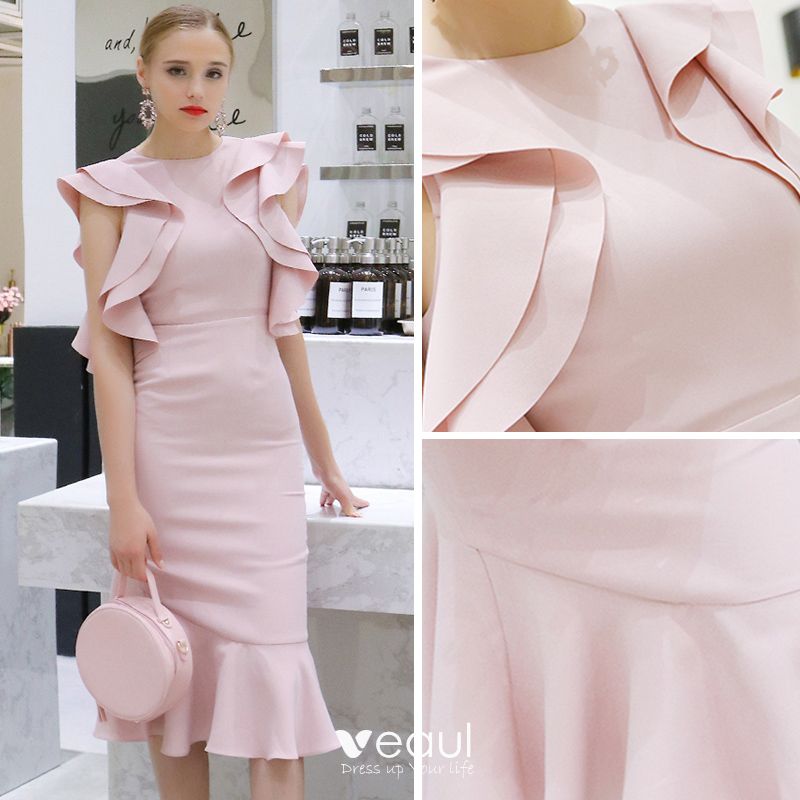 Modest / Simple Blushing Pink Evening Dresses 2019 Scoop Neck ...