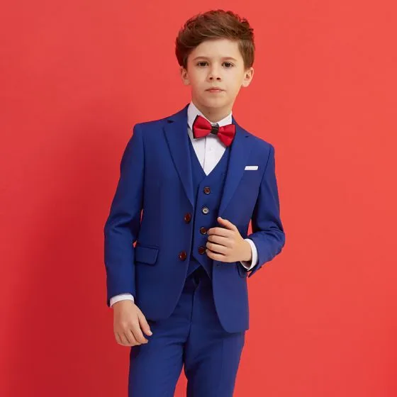 Modest / Simple Red Tie Royal Blue Boys Wedding Suits 2018