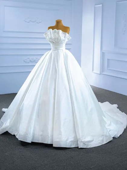 Luxury / Gorgeous High Low Ivory Pearl Satin Wedding Dresses 2021 Ball ...