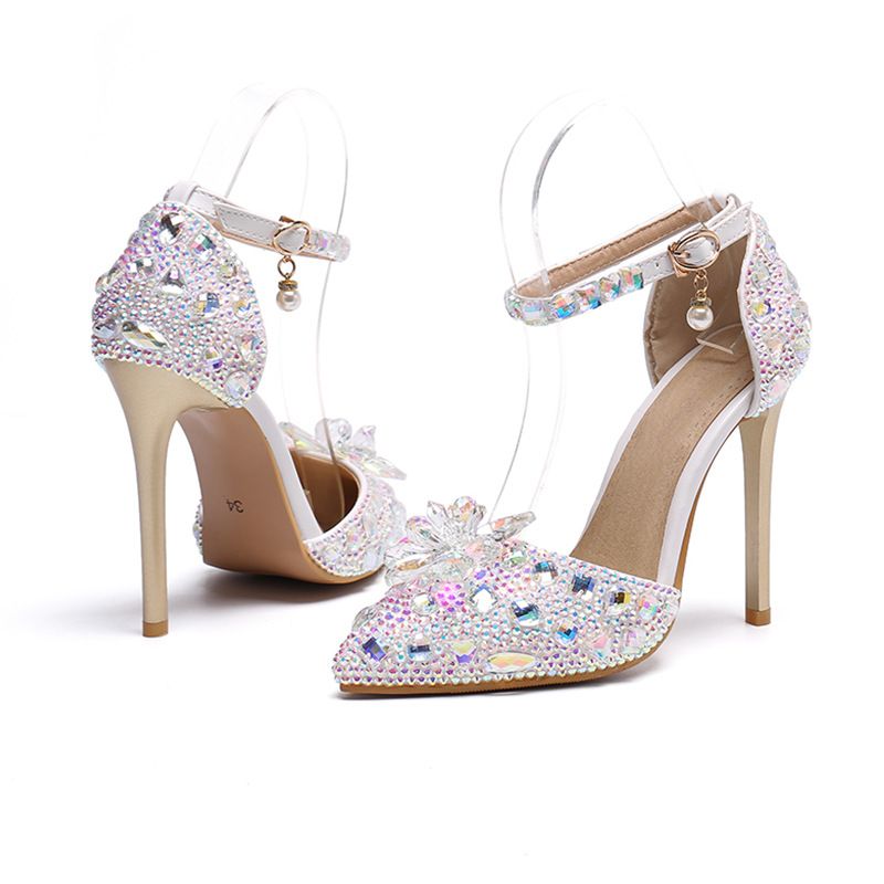 Charming Multi-Colors Wedding Shoes 2019 Ankle Strap Crystal Rhinestone ...