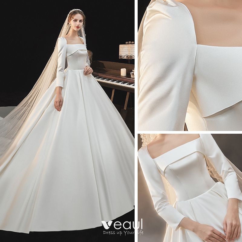 High-end Ivory Satin See-through Bridal Wedding Dresses 2021 Ball Gown ...