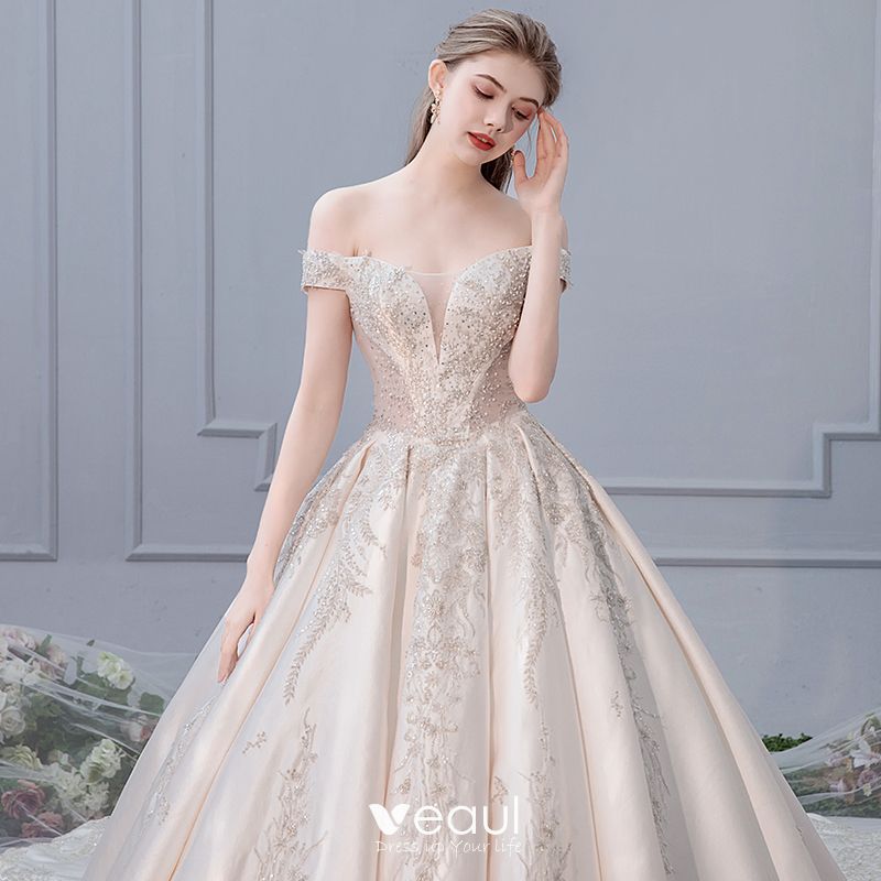 Luxury / Gorgeous Champagne Wedding Dresses 2019 Ball Gown Off-The ...