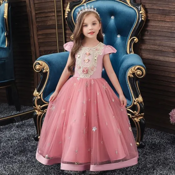 Vintage / Retro Candy Pink Birthday Flower Girl Dresses 2020 Ball Gown ...