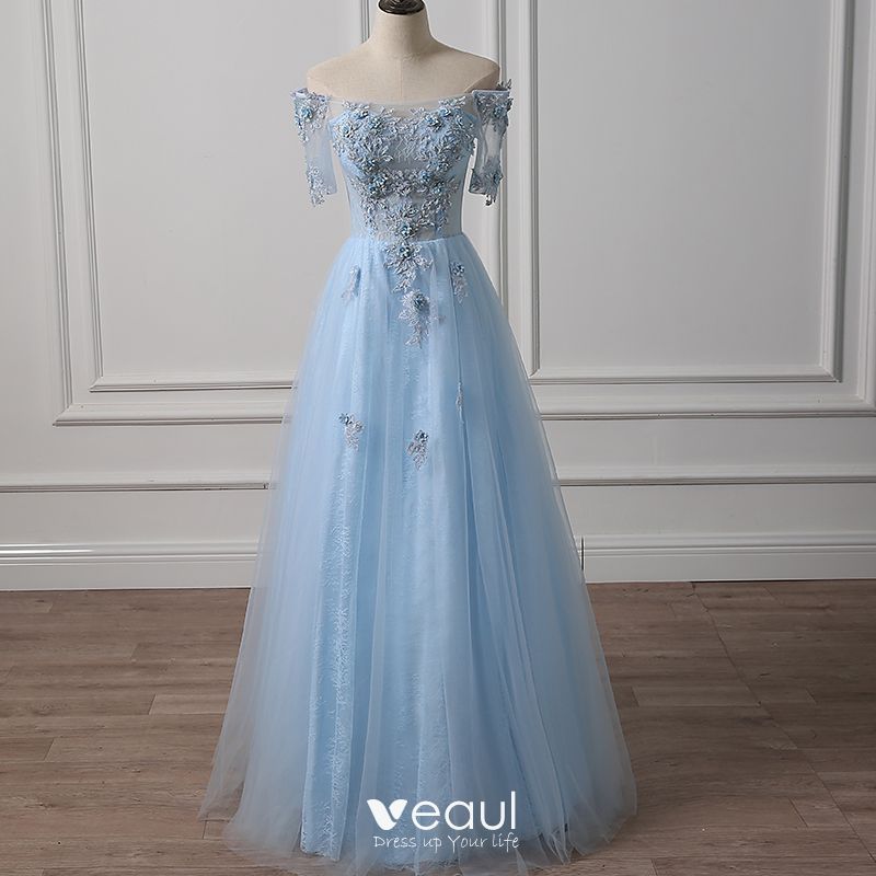 Illusion Sky Blue See-through Evening Dresses 2018 A-Line / Princess ...