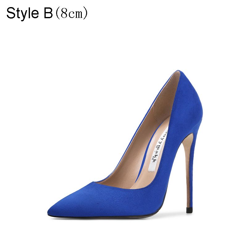 Classy Royal Blue Office OL Suede 2021 10 cm Stiletto Heels High Heels Pointed Toe