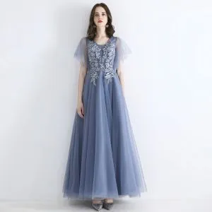 Chic / Beautiful Sky Blue Evening Dresses 2019 A-Line / Princess Square ...