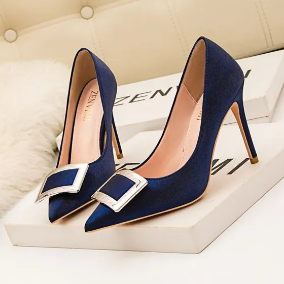 Chic / Beautiful Navy Blue Cocktail Party Suede Pumps 2020 10 cm ...