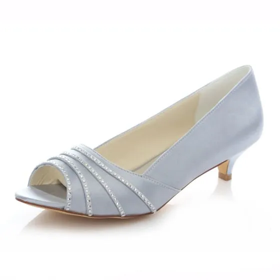 Silver Satin Bridal Shoes 4 Cm Heel 