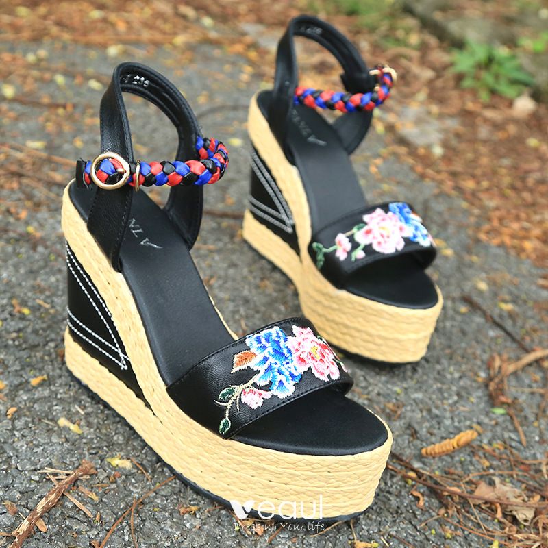 black casual wedges