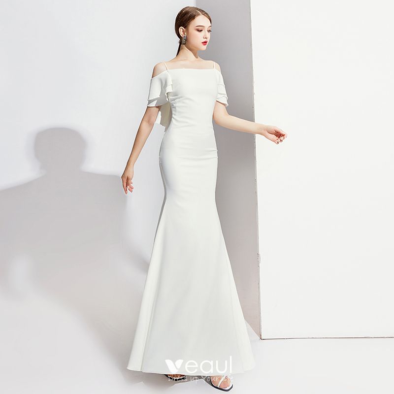 Elegant Ivory Evening Dresses 2020 Trumpet / Mermaid Spaghetti Straps ...