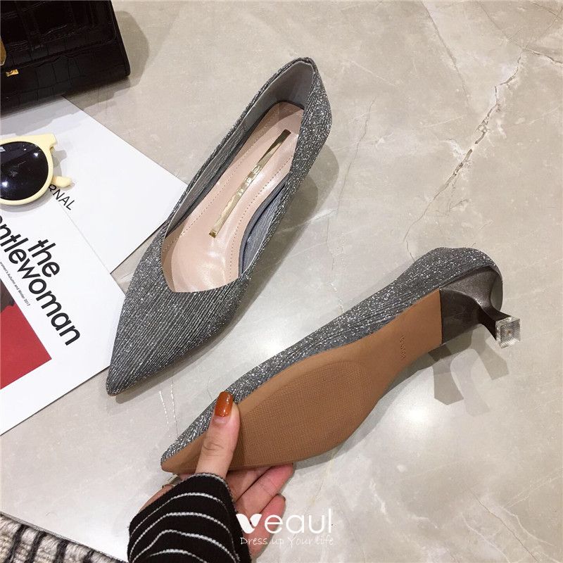 Chic / Beautiful Grey Casual Office Pumps 2020 Glitter Sequins 5 cm ...