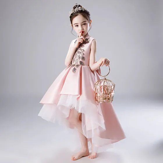 Chic / Beautiful Blushing Pink Satin Flower Girl Dresses 2020 A-Line ...