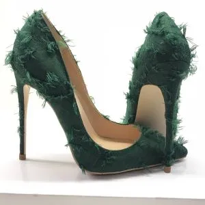 Chic / Beautiful Casual Dark Green Pumps 2019 Leather Tassel 12 cm Stiletto Heels Pointed Toe Pumps