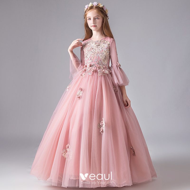 Chic / Beautiful Pearl Pink Birthday Flower Girl Dresses 2020 Ball Gown ...