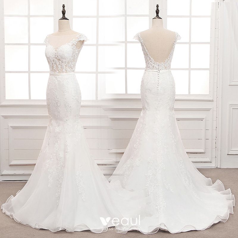 Illusion White See-through Bridal Wedding Dresses 2020 Trumpet ...