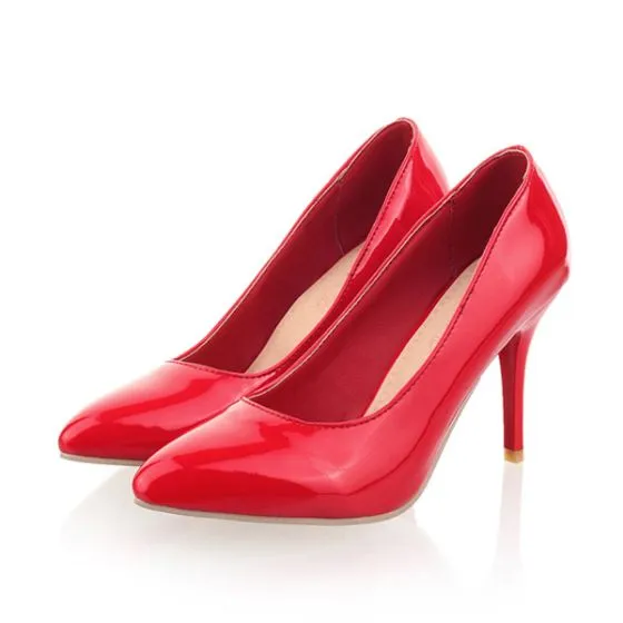 Classic Red Pumps Patent Leather Stiletto Heels Womens High Heels Shoes