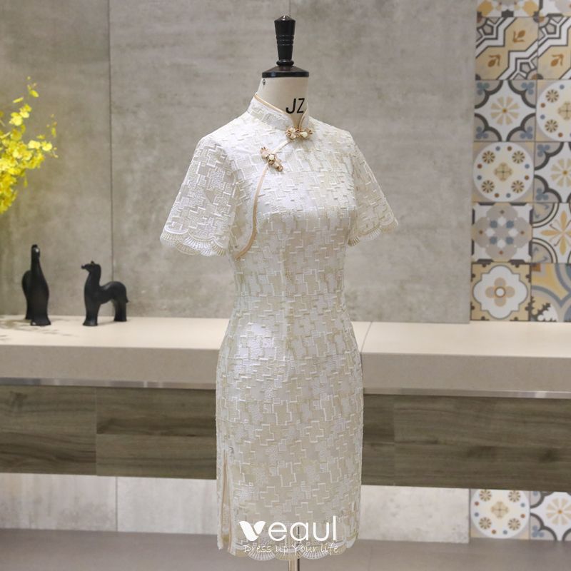white lace cheongsam gown