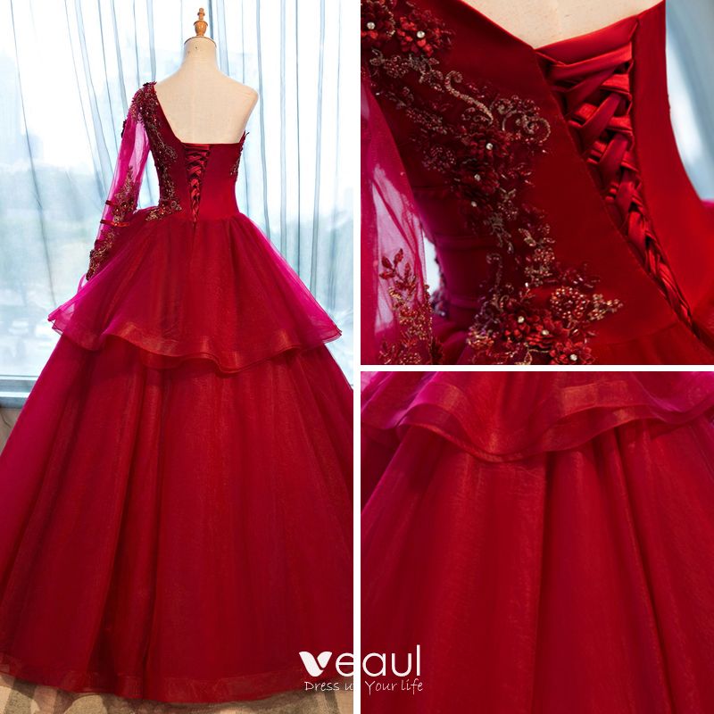 red ballroom gown