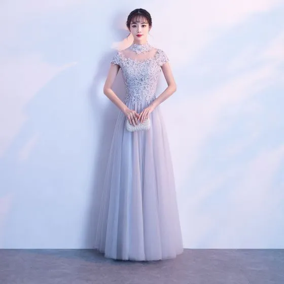 blue grey evening gowns