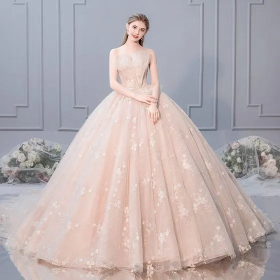 Luxury / Gorgeous Champagne Wedding Dresses 2019 Ball Gown Strapless ...