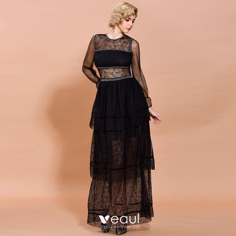 Ulanda Lace Dresses for Women Elegant Deep V-Neck Floral Lace Long Sleeve Maxi Dress Evening Party Wedding Long Dress 