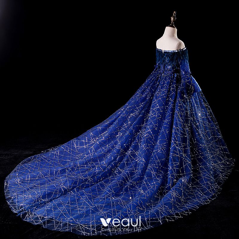 Elegant Royal Blue Flower Girl Dresses 2019 Ball Gown Off-The-Shoulder ...