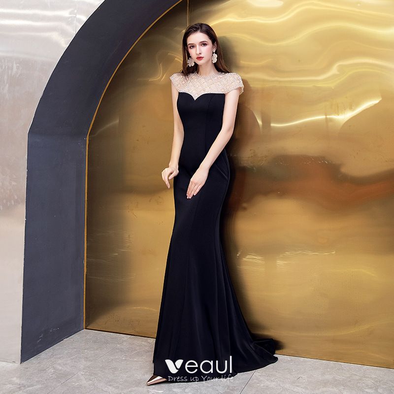 High-end Black Evening Dresses 2021 Trumpet / Mermaid See-through Scoop ...