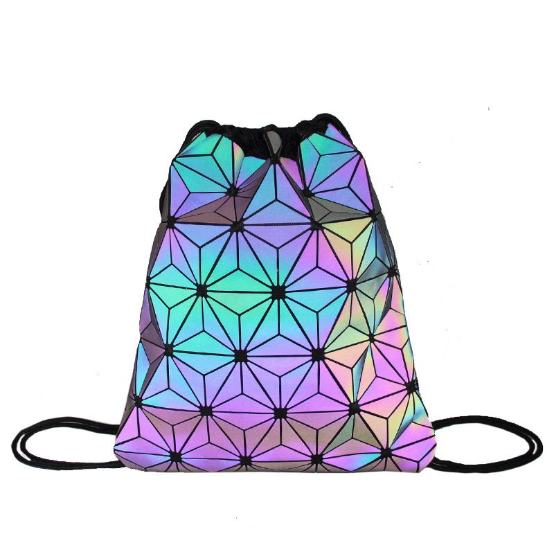 Rainbow Multi-Colors Luminous Geometric Square Backpacks 2021 PU Casual  Reflective Holographic Women's Bags