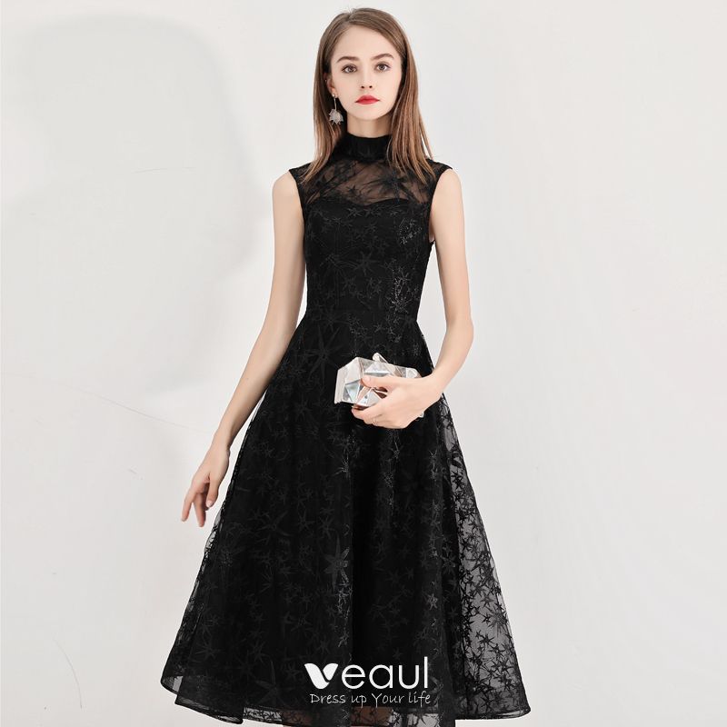 black lace mid length dress