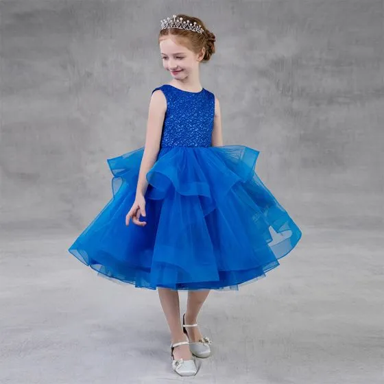 Chic / Beautiful Royal Blue Birthday Flower Girl Dresses 2020 Ball Gown ...