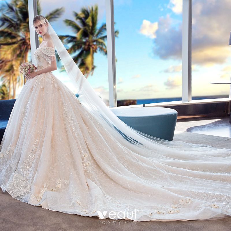 Luxury Gorgeous Champagne Wedding Dresses 2018 Ball Gown