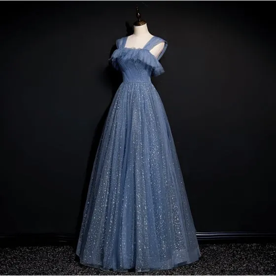 Fashion Ocean Blue Glitter Starry Sky Evening Dresses Prom Dresses 2021 ...