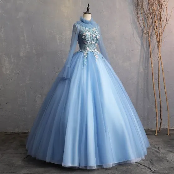 Vintage / Retro Sky Blue 2019 A-Line / Princess Formal Dresses High ...