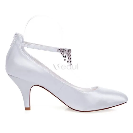 Vintage Satin Wedding Shoes 3 Inch Stiletto Heels Pumps White Bridal ...