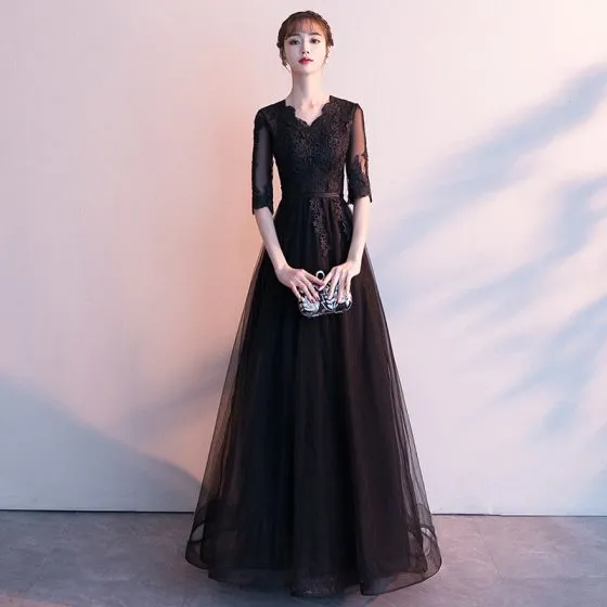 Affordable Black See-through Evening Dresses 2019 A-Line / Princess V ...
