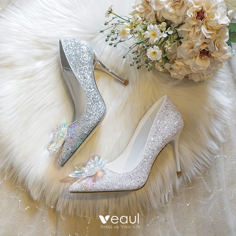 Sparkly Silver Crystal Wedding Shoes 2020 Sequins 9 cm Stiletto Heels ...
