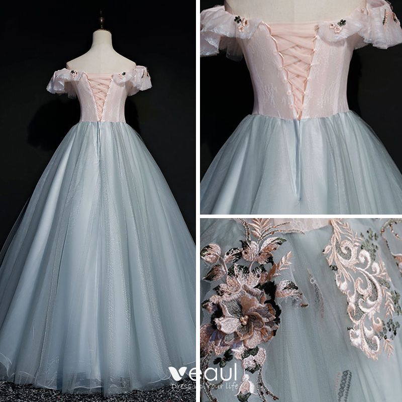 Modern / Fashion Pearl Pink Grey Prom Dresses 2019 Ball Gown Off-The ...