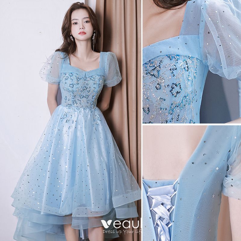 Lovely Sky Blue Star Sequins Evening Dresses 2023 A-Line / Princess ...