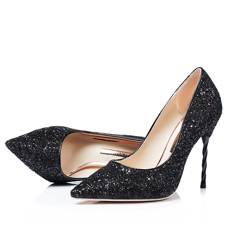 sparkly black high heels