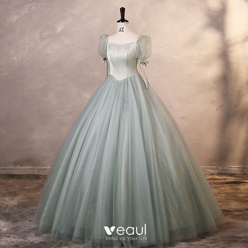 Elegant Sage Green Prom Dresses 2023 Ball Gown Square Neckline Puffy ...