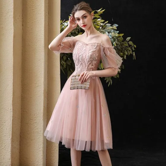 Chic / Beautiful Pearl Pink Homecoming Graduation Dresses 2020 A-Line ...