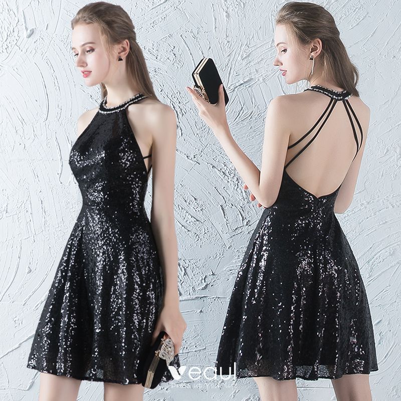 Sparkly Glitter Party Dresses 2017 Black Sequins Short A-Line ...