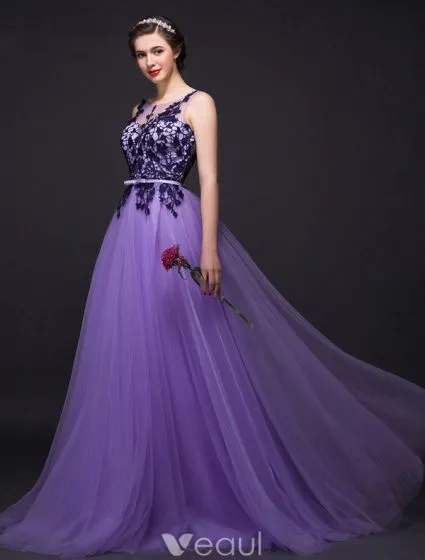 Elegant Prom Dresses 2016 A-line Sleeveless Applique Royal Blue Lace ...