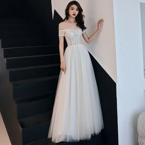 Ivory Short Sleeve Formal Dresses