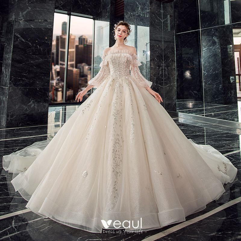 Victorian Style Champagne Wedding Dresses 2019 Ball Gown Off-The ...